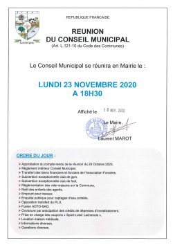 AVIS DE REUNION CONSEIL MUNICIPAL 23 NOVEMBRE 2020