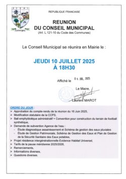 Avis de réunion Conseil Municipal 10 Juillet 2025