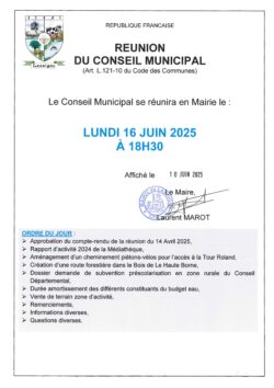 Avis de réunion Conseil Municipal 16 Juin 2025